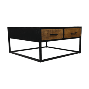 Salontafel Verona – 80x80x40 – Natuurlijk/Zwart – Mangohout/metaal