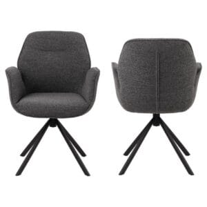 HSM Collectie-Eetkamerstoel Nora + Armleuning-90x62x61-Donkergrijs/Matzwart- Stof/Metaal - HSM Collectie-Eetkamerstoel Nora + Armleuning-90x62x61-Donkergrijs/Matzwart- Stof/Metaal -