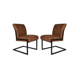 HSM Collectie-Eetkamerstoel Texas S/2-55x50x85-Cognac/Zwart-Leder/Metaal - HSM Collectie-Eetkamerstoel Texas S/2-55x50x85-Cognac/Zwart-Leder/Metaal -