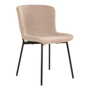 Eetkamerstoel Maceda – Eetkamerstoel in bouclé, beige met zwarte poten – Set van 2