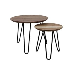 Swiss Edge Ronde Tafel set van 2 - ø60 - acaciahout/ijzer - Swiss Edge Ronde Tafel set van 2 - ø60 - acaciahout/ijzer -
