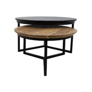 Salontafel - acaciahout / ijzer - ø80 / ø59 - zwart gepoedercoat - set van 2 - Salontafel - acaciahout / ijzer - ø80 / ø59 - zwart gepoedercoat - set van 2 -