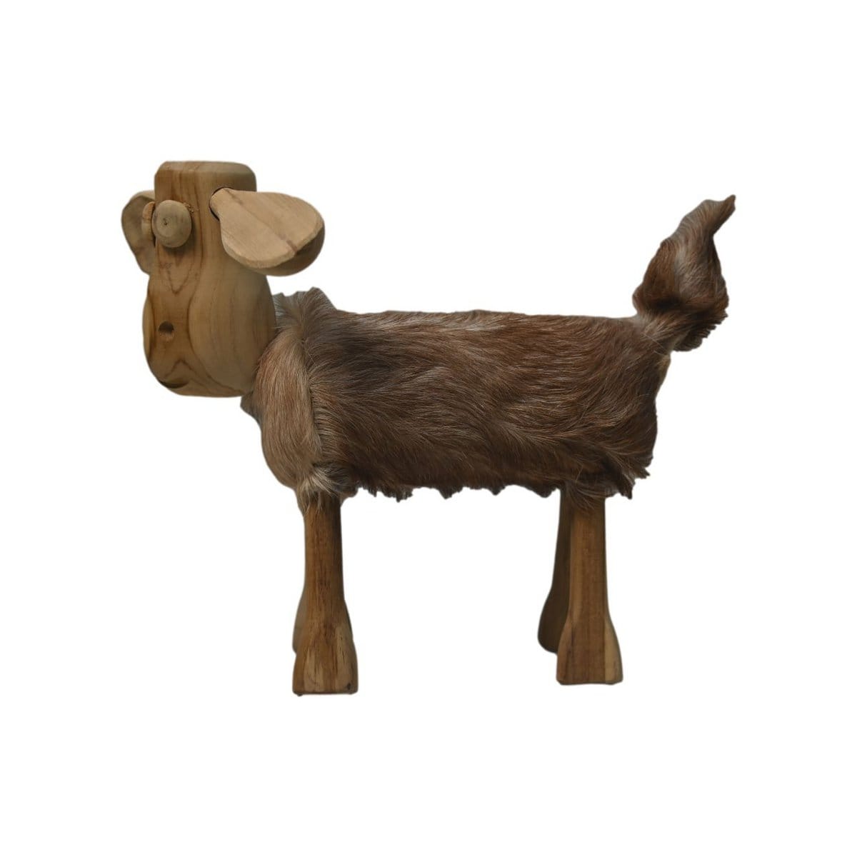 Schaap Shawn klein - 32x14x32 - Wit/bruin/Naturel - Teak/geitenhuid