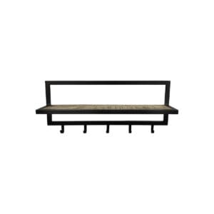 HSM collectie-Wandkapstok 5 Haken met Legbord-66x17x28-Natuurlijk/Zwart-Acacia/Metaal