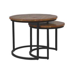 HSM Collectie-Ronde Bijzettafel Ronin S/2-ø70x46 / ø55x40-Bruin/Zwart-Mango/Metaal - HSM Collectie-Ronde Bijzettafel Ronin S/2-ø70x46 / ø55x40-Bruin/Zwart-Mango/Metaal -