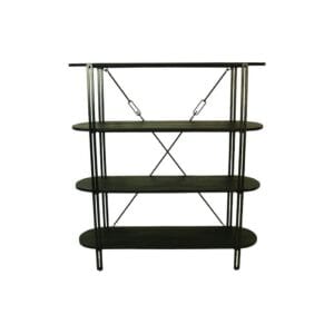 HSM collectie-Wandkast met 4 Planken-130x39x140-zwart-Mango/Metaal - HSM collectie-Wandkast met 4 Planken-130x39x140-zwart-Mango/Metaal -